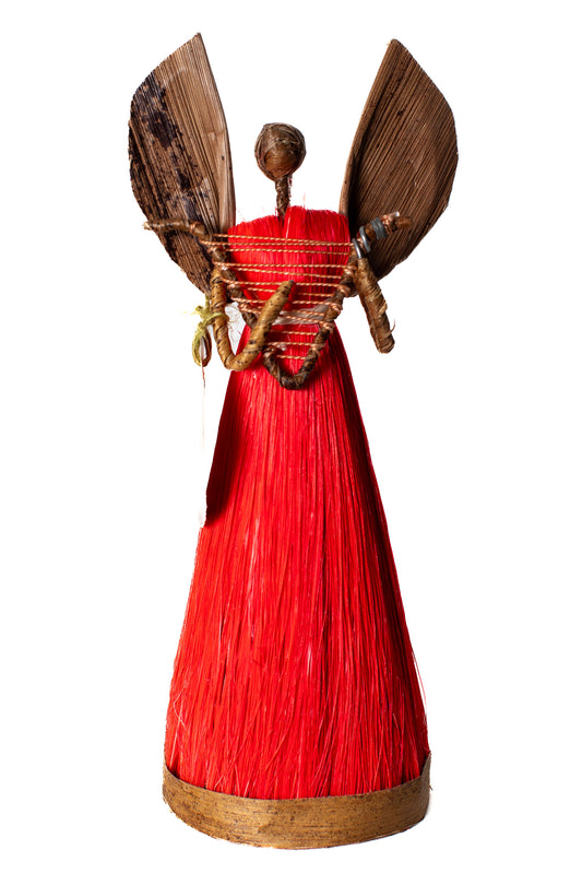 ÄNGEL 21 cm harpa röd sisal bananfiber