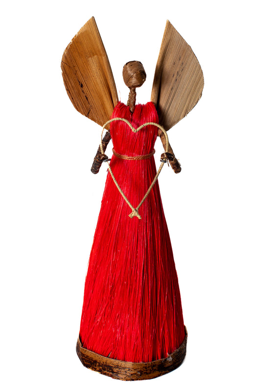 ÄNGEL 21 cm hjärta röd sisal bananfiber