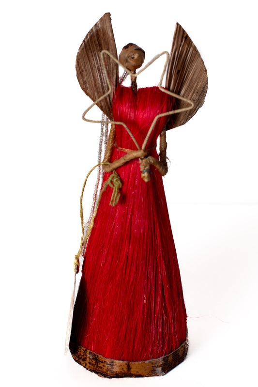 ÄNGEL 21 cm stjärna röd sisal bananfiber