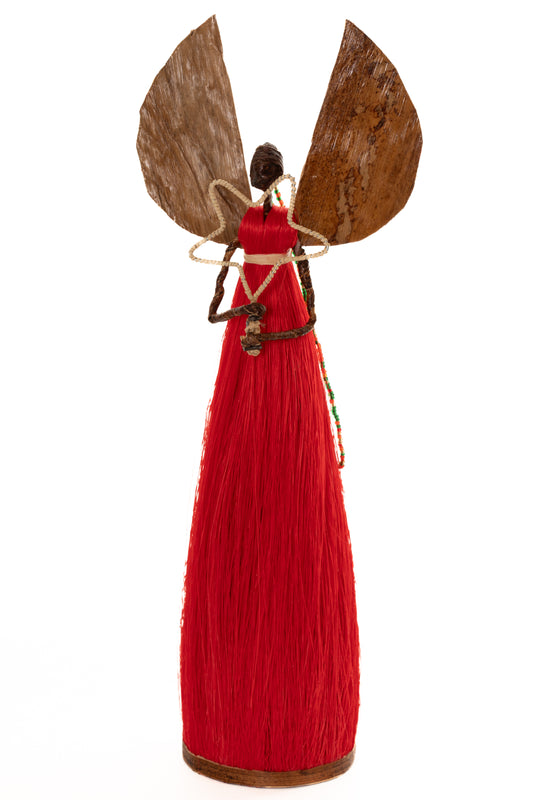 ÄNGEL 32 cm stjärna röd sisal bananfiber