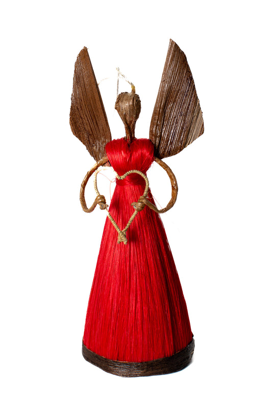 ÄNGEL 15 cm hjärta röd sisal bananfiber