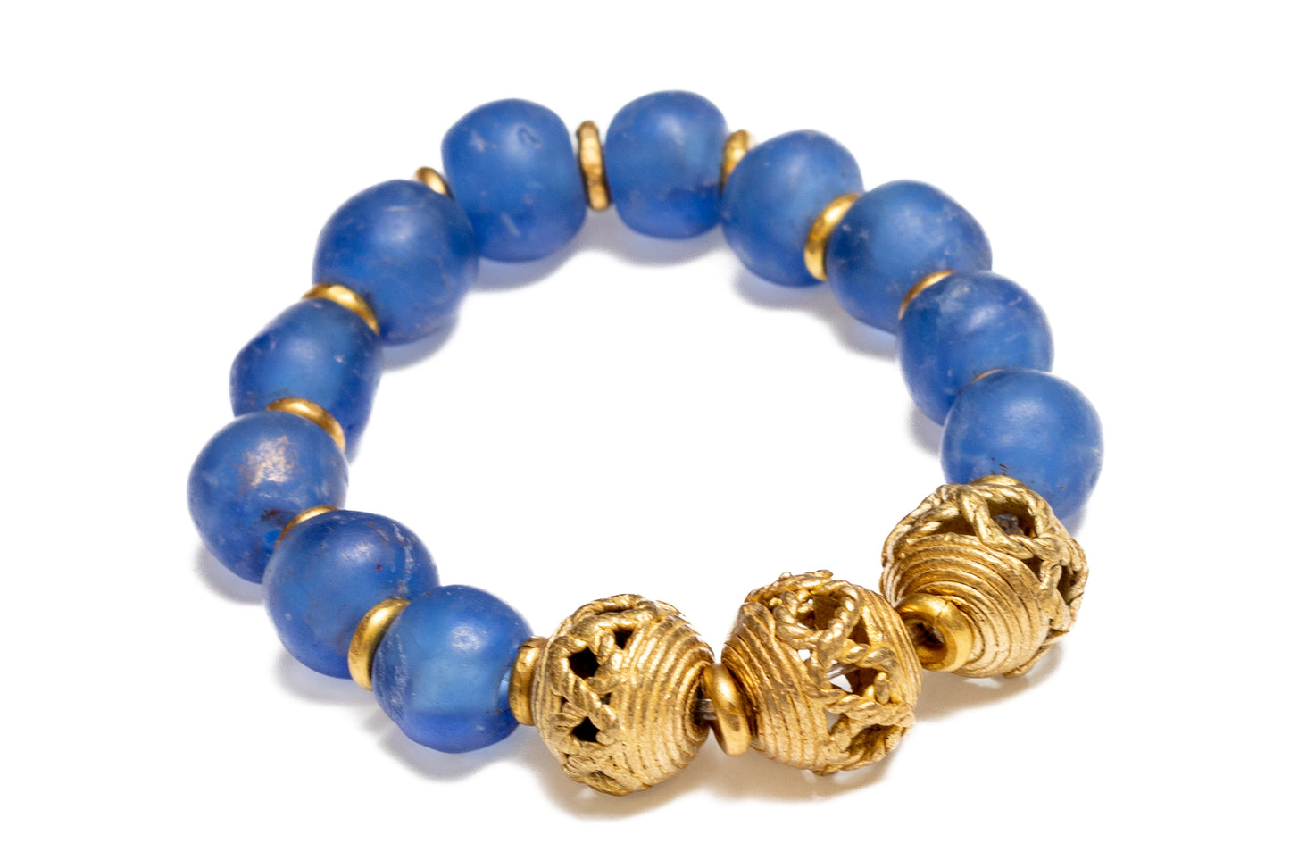 Armband GAZI glas- o mässingspärlor blå återbruk