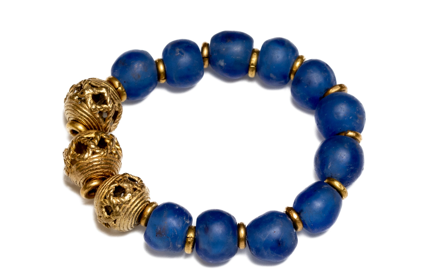 Armband GAZI glas- o mässingspärlor blå återbruk
