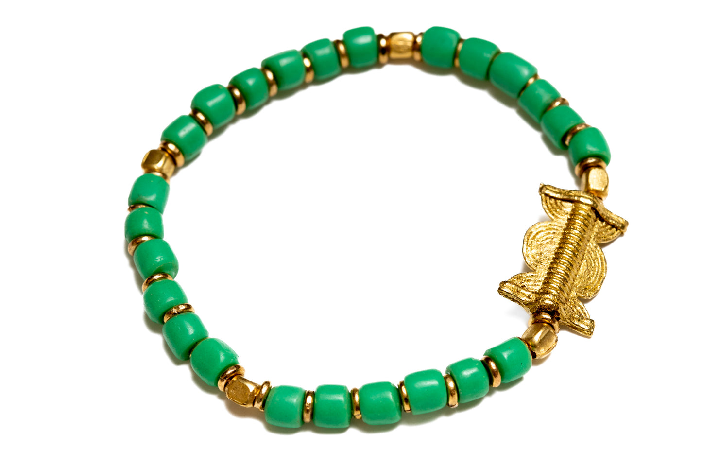 Armband Turkana mässing vintage glaspärlor grön