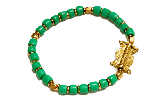 Armband Turkana mässing vintage glaspärlor grön