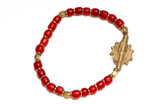 Armband Turkana mässing vintage glaspärlor röd