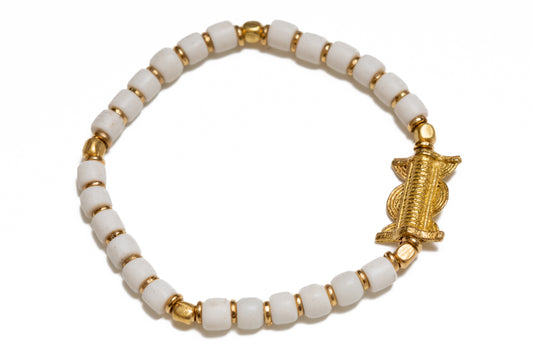 Armband Turkana mässing glaspärlor vit