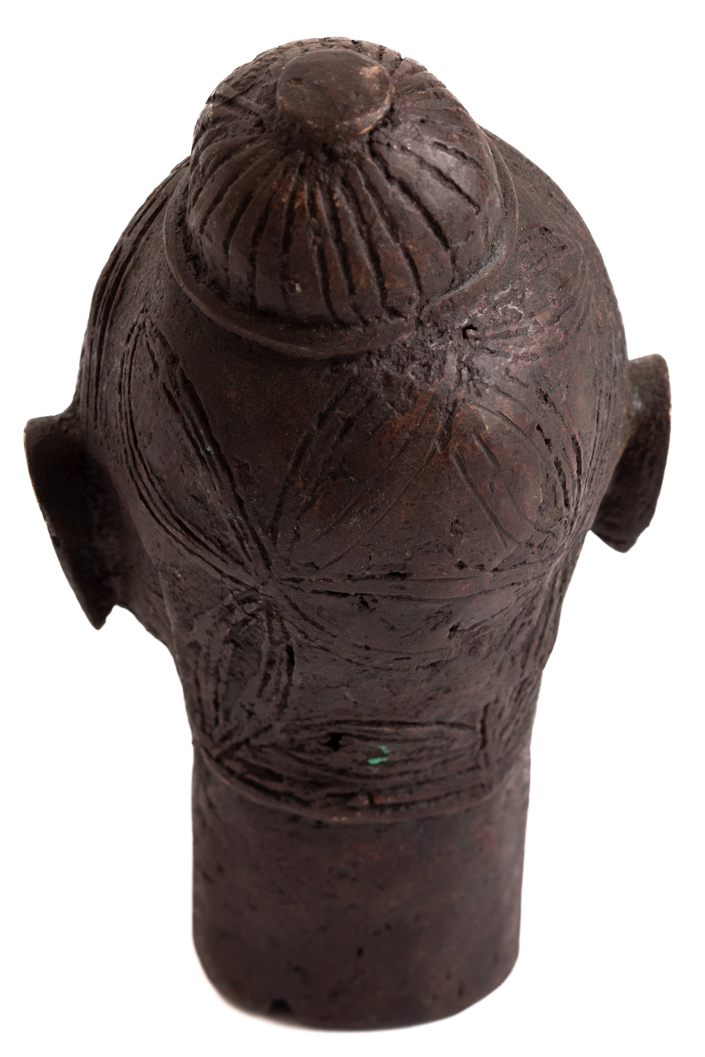 Bronsskulptur 17 cm kvinnohuvud knut Benin