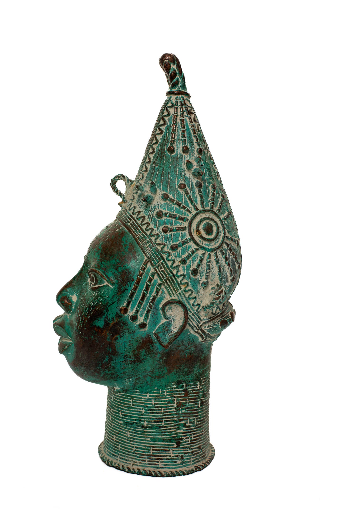Bronsskulptur 52 cm Benin spetsig hatt