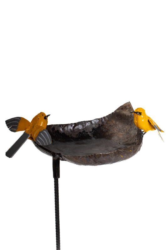 Fågelbad/bord pinne gula fåglar återbruk