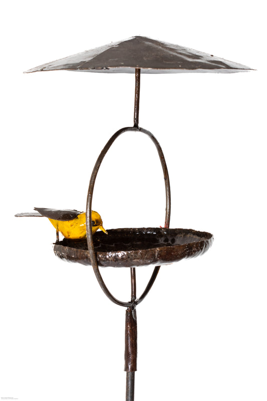 Fågelbad/bord pinne med tak gul fågel återbruk
