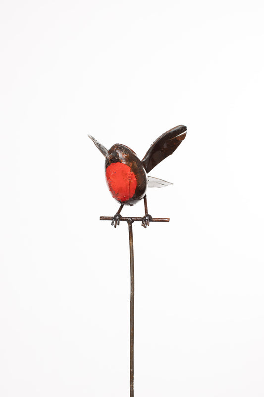 Flygande röd FÅGEL Robin på pinne återbruk