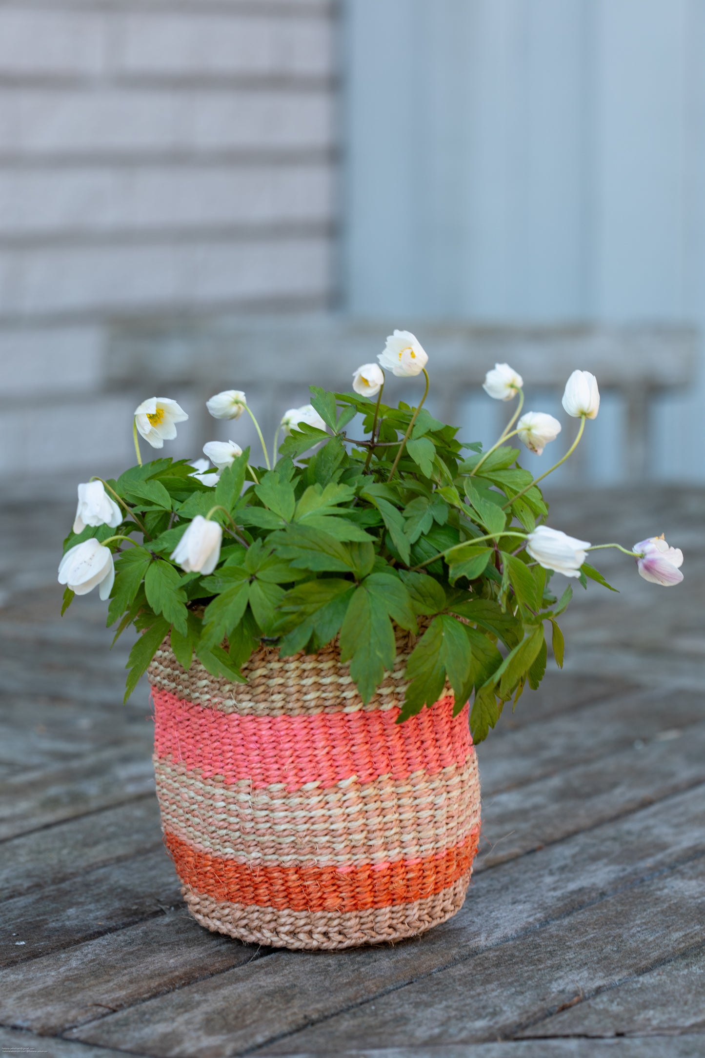 Förvaringskorg 12 cm randig orange rosa sisal