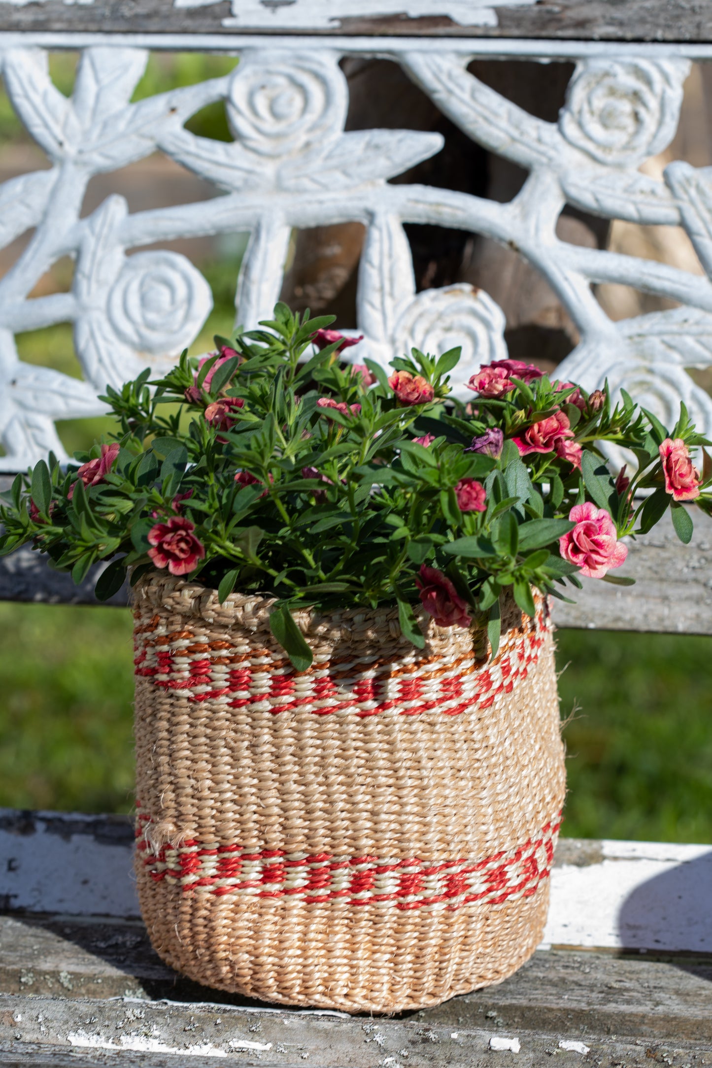 Förvaringskorg 16 cm randig beige orange vit sisal
