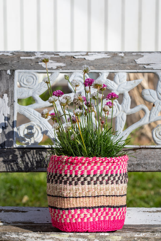 Förvaringskorg 16 cm randig cerise sisal