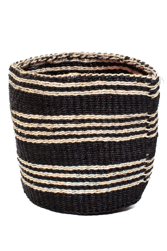 Förvaringskorg 17 cm svart/vit randig sisal