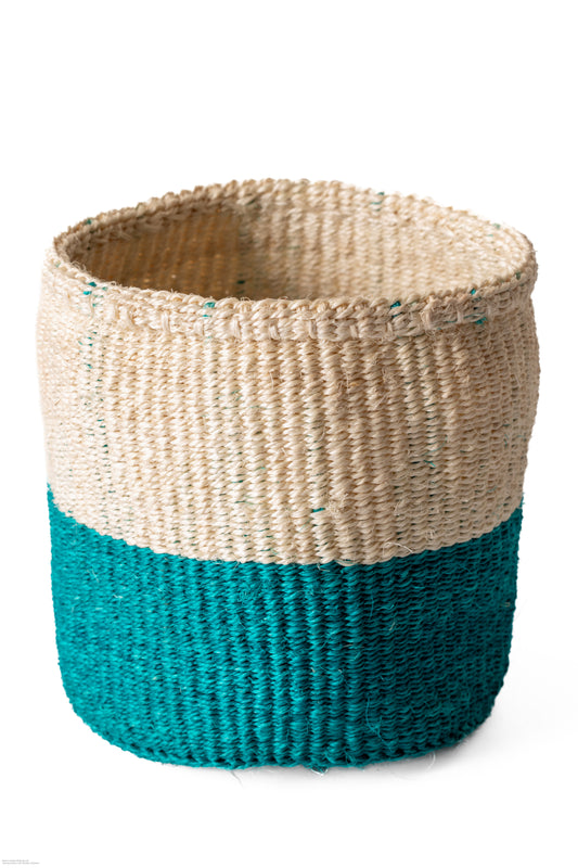 Förvaringskorg 17 cm vit turkos sisal
