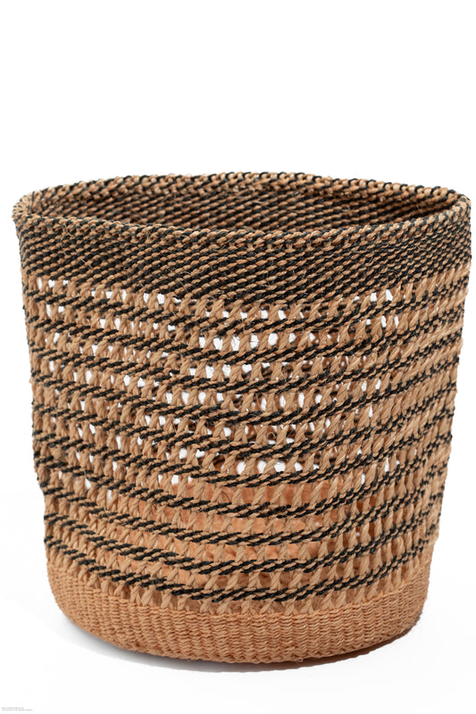 Förvaringskorg 24 cm hålmönstrad beige svart sisal