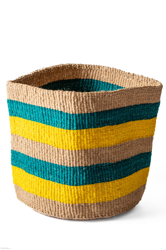 Förvaringskorg 36 cm randig turkos gul SISAL