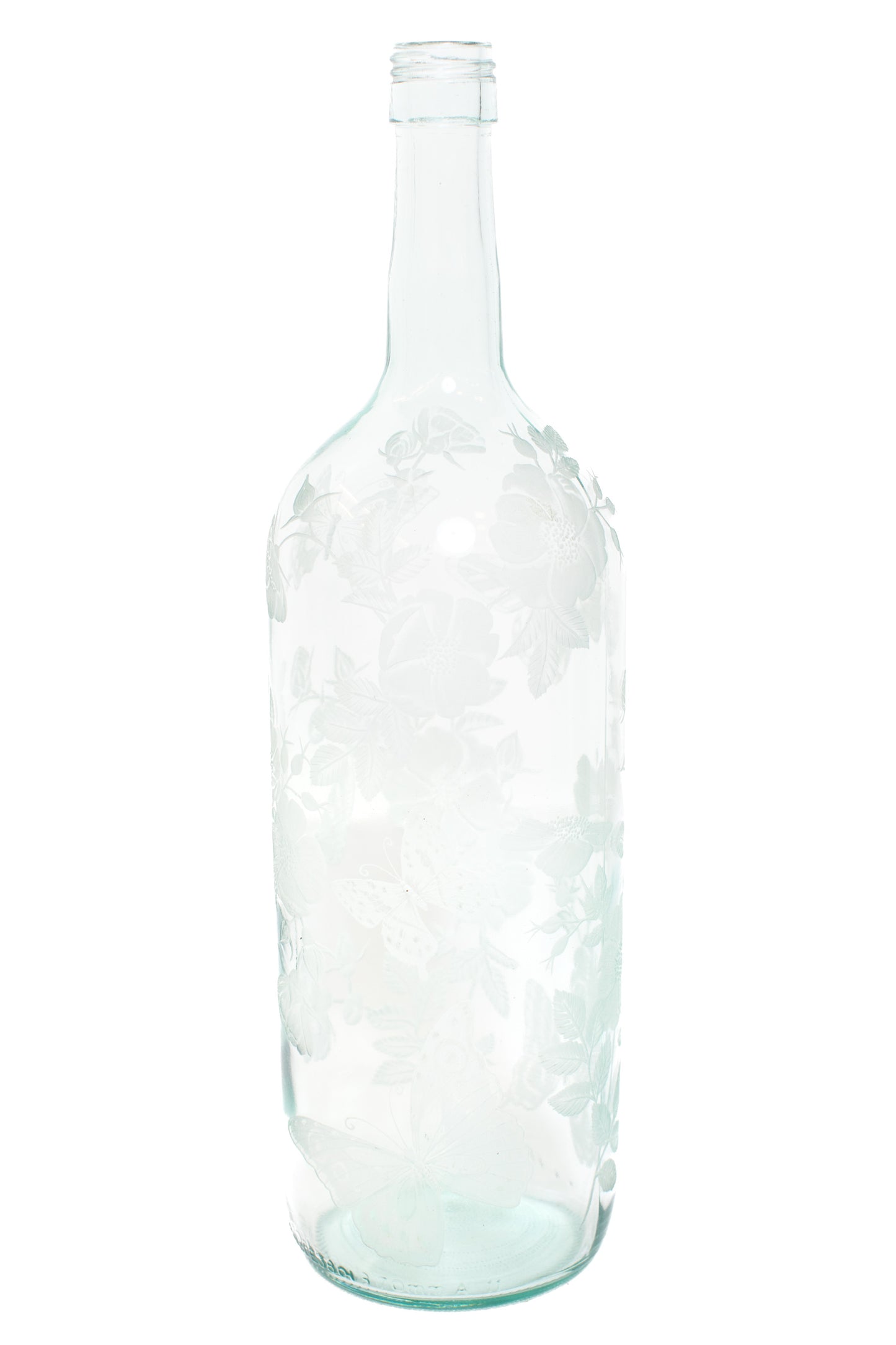 Handgraverad flaska 1,5 l fjäril vit