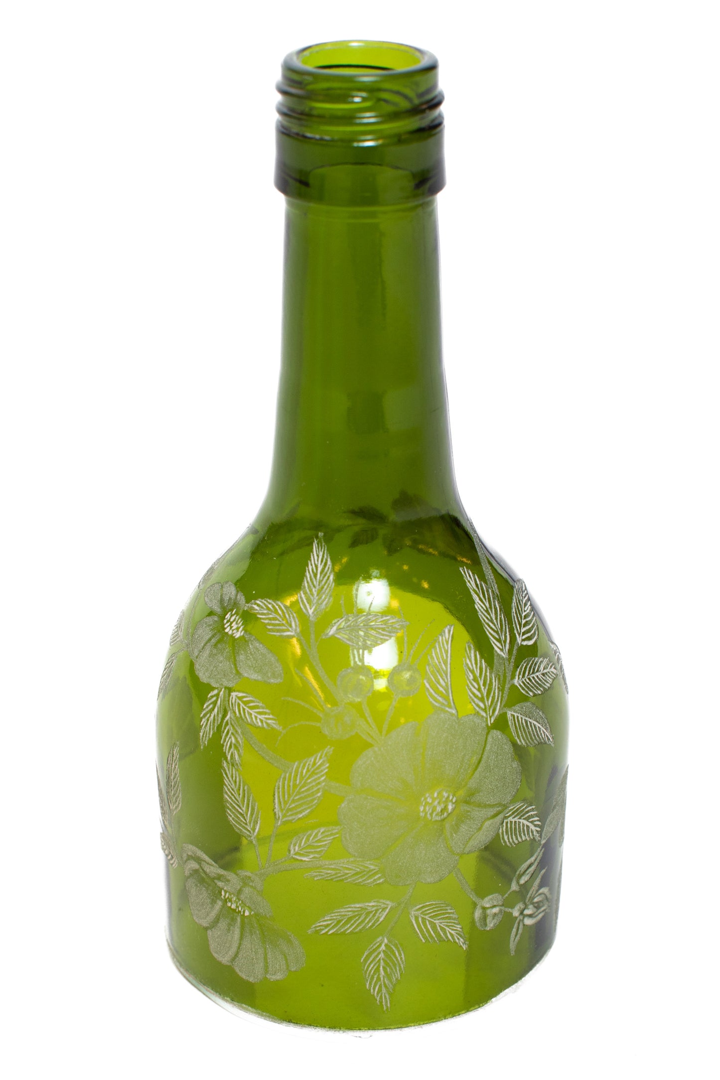 Handgraverad värmeljuslykta 18 cm blommor grön