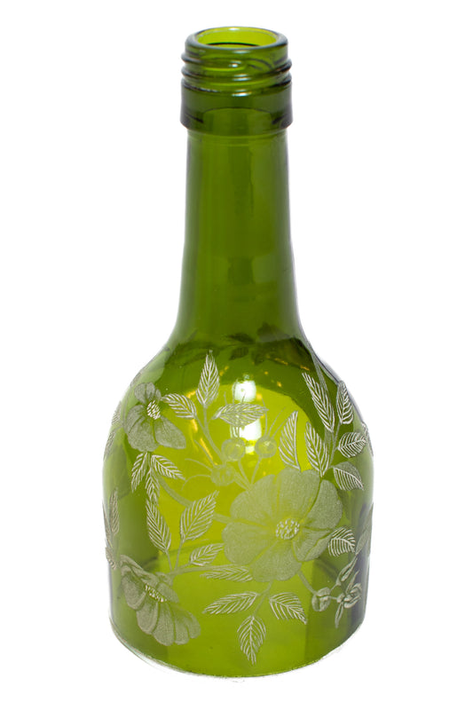 Handgraverad värmeljuslykta 18 cm blommor grön