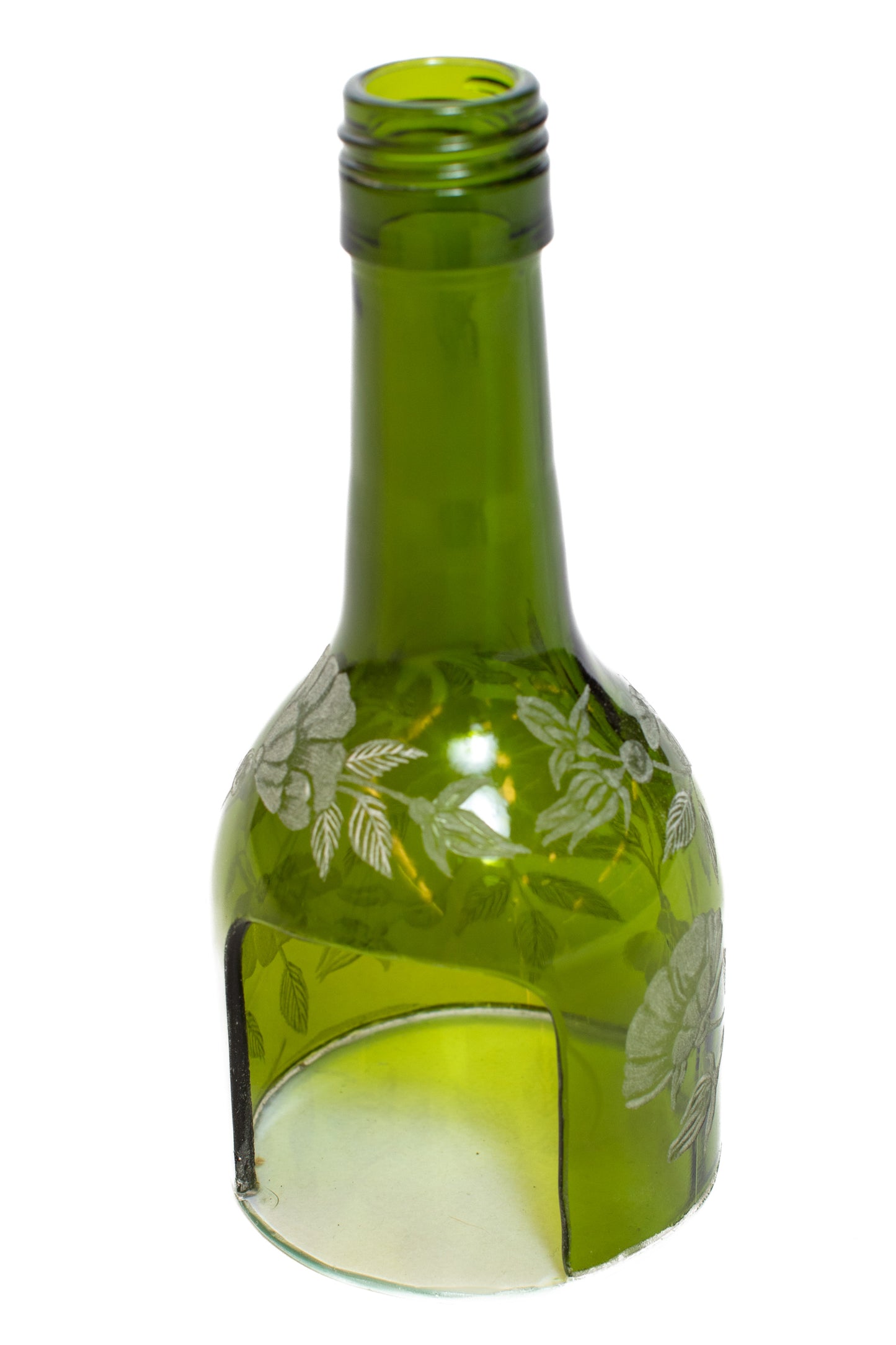 Handgraverad värmeljuslykta 18 cm blommor grön