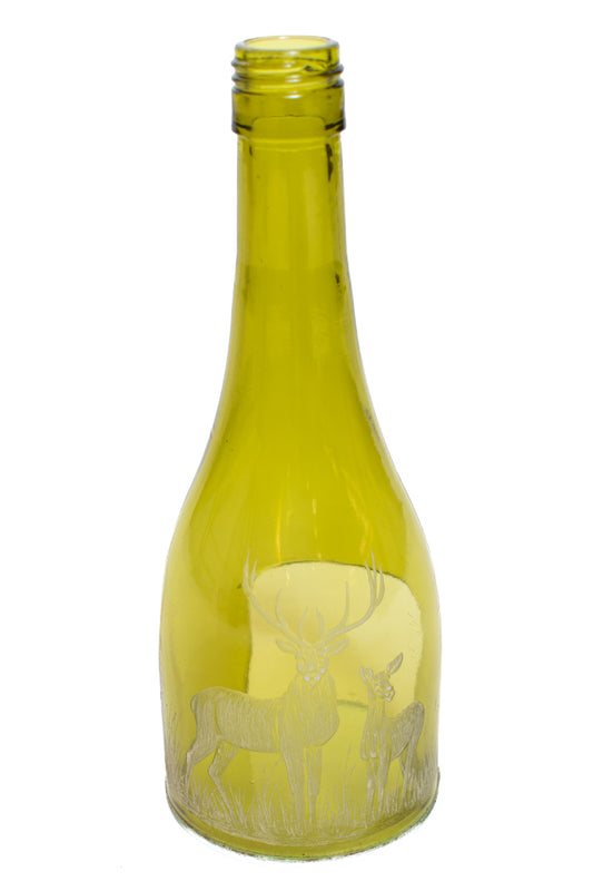 Handgraverad värmeljuslykta 21 cm hjort grön