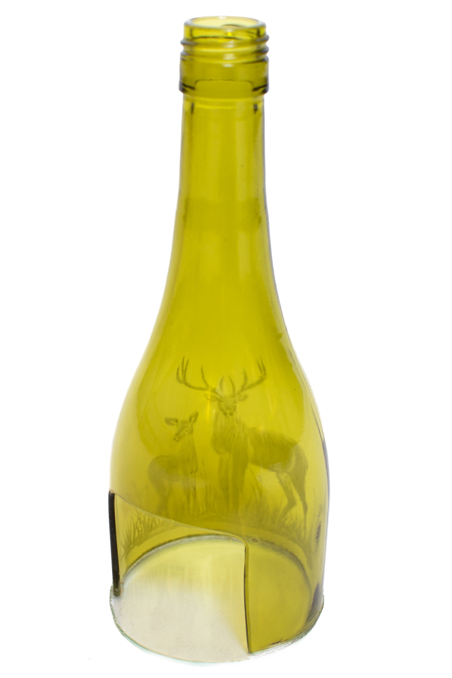 Handgraverad värmeljuslykta 21 cm hjort grön