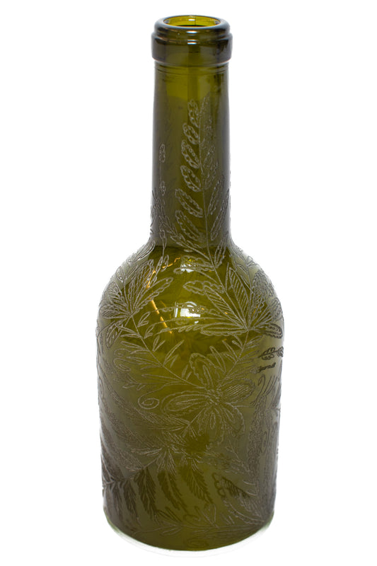 Handgraverad vas 20 cm floral grön