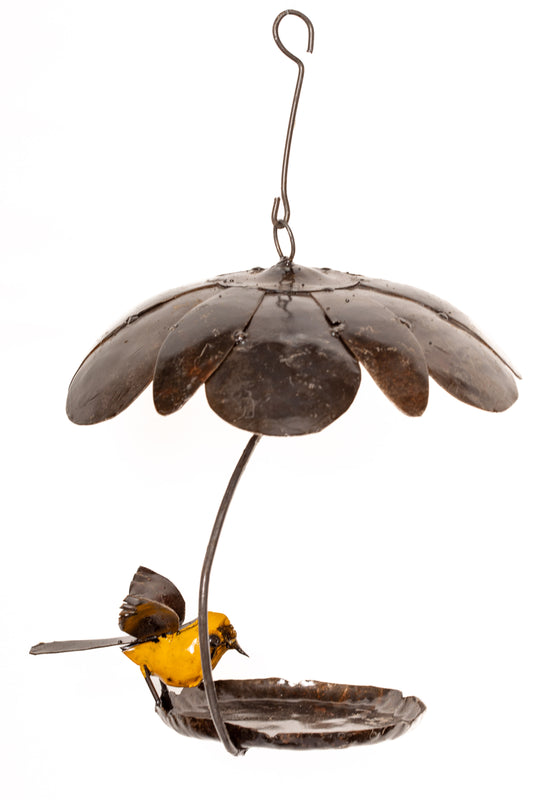 Hängande fågelbad/bord Blomma gul fågel 24 cm återbruk