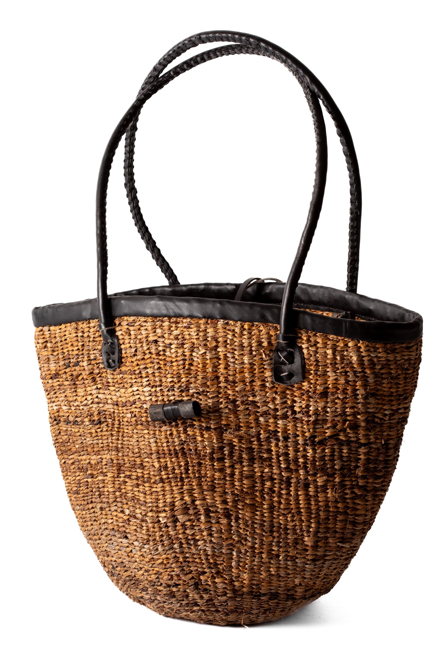 Korgväska 26 cm BANANFIBER svart läder