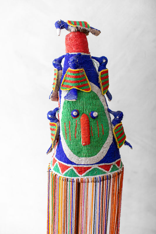 Pärlbroderad KRONA Yoruba blå fåglar