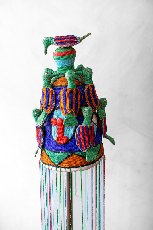 Pärlbroderad KRONA Yoruba  gröna fåglar