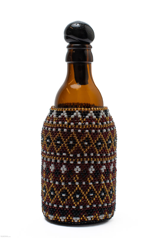 Pärlbroderad flaska 11 cm brun