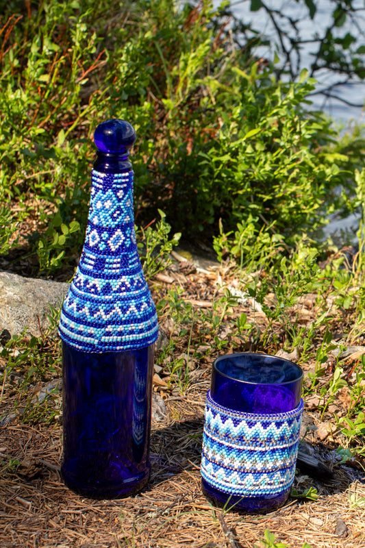 Pärlbroderad flaska 15 cm blå