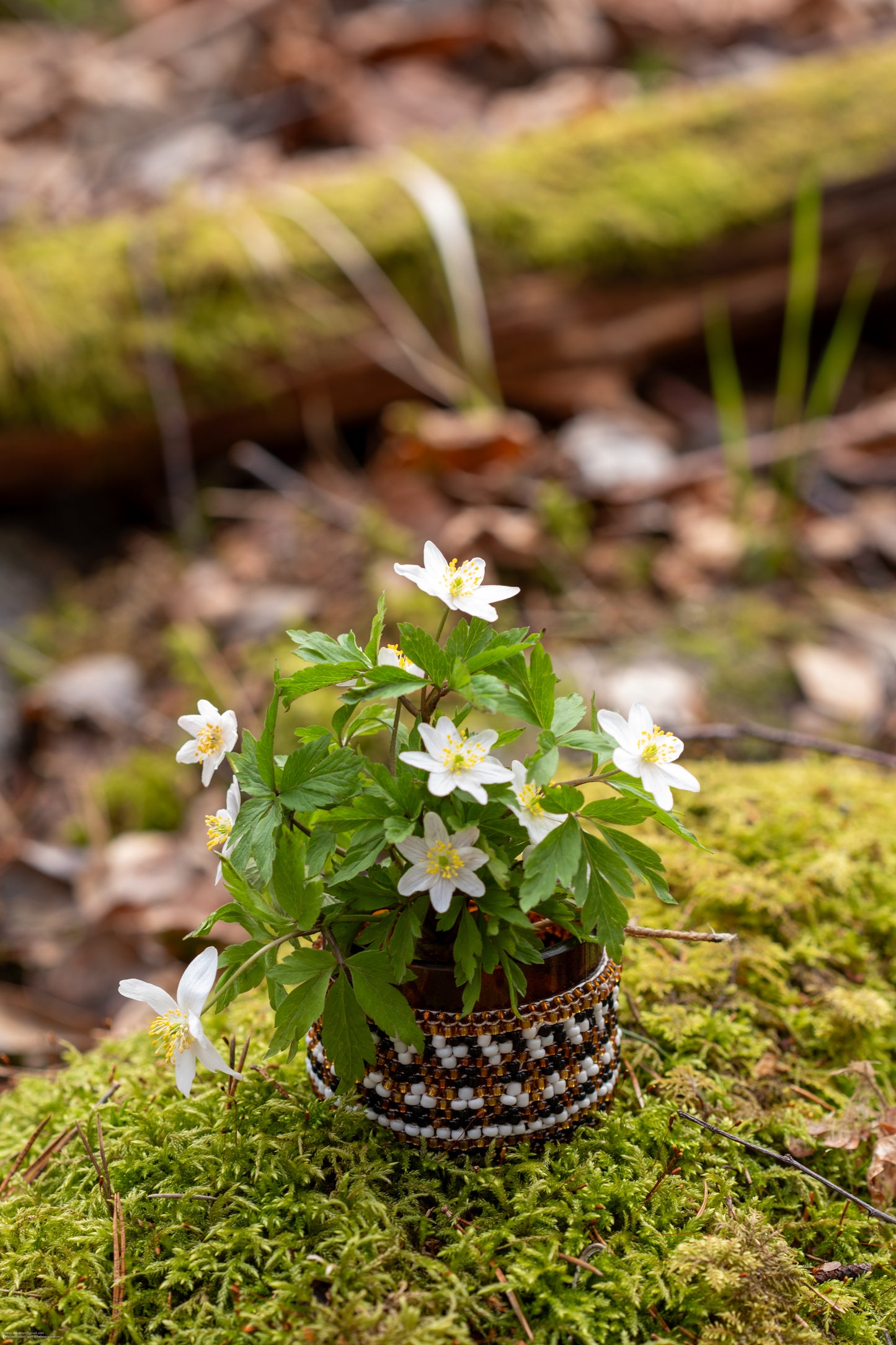 Pärlbroderad värmeljuslykta 5 cm brun återbruk