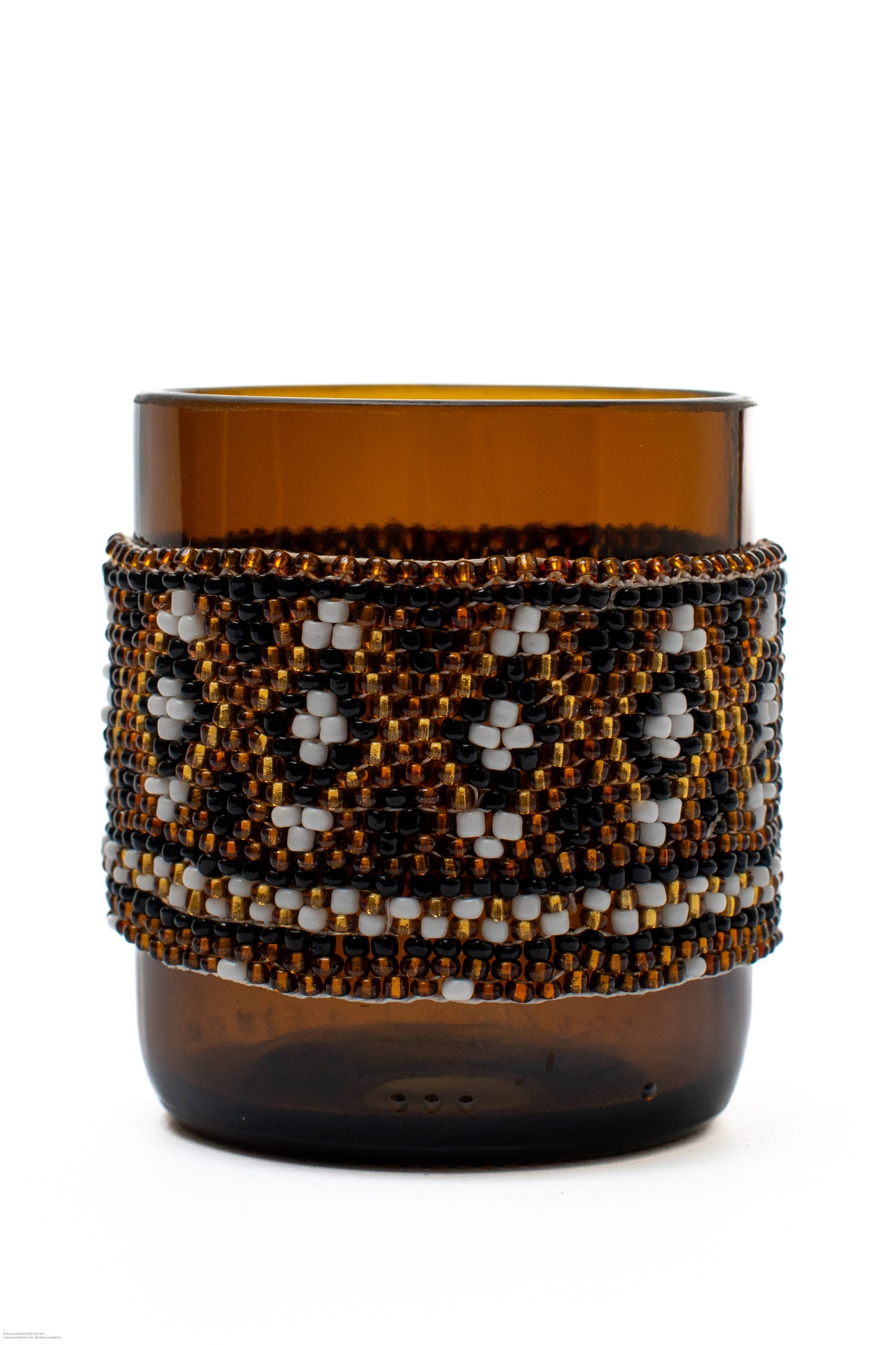 Pärlbroderat glasvas 8 cm brun