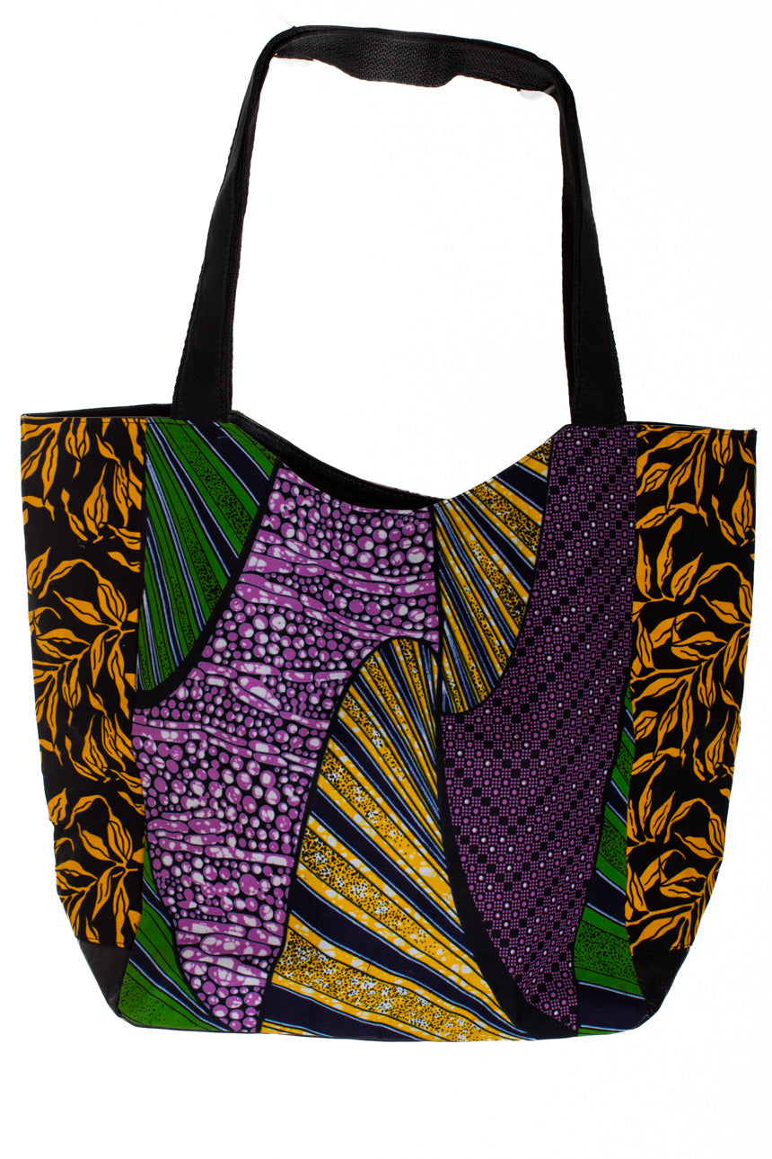 Shopperväska 37 cm kitenge lilagulgrön