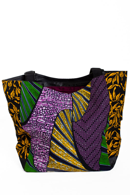 Shopperväska 37 cm kitenge lilagulgrön