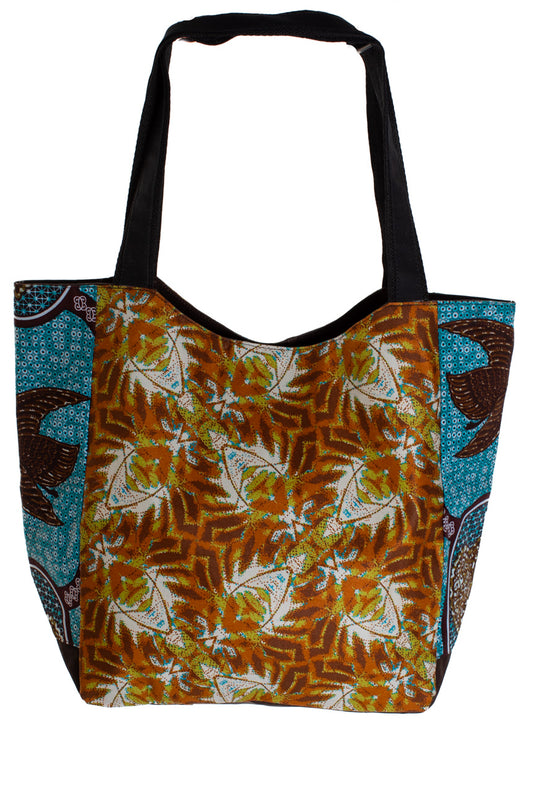 Shopperväska 37 cm kitenge orangeblå