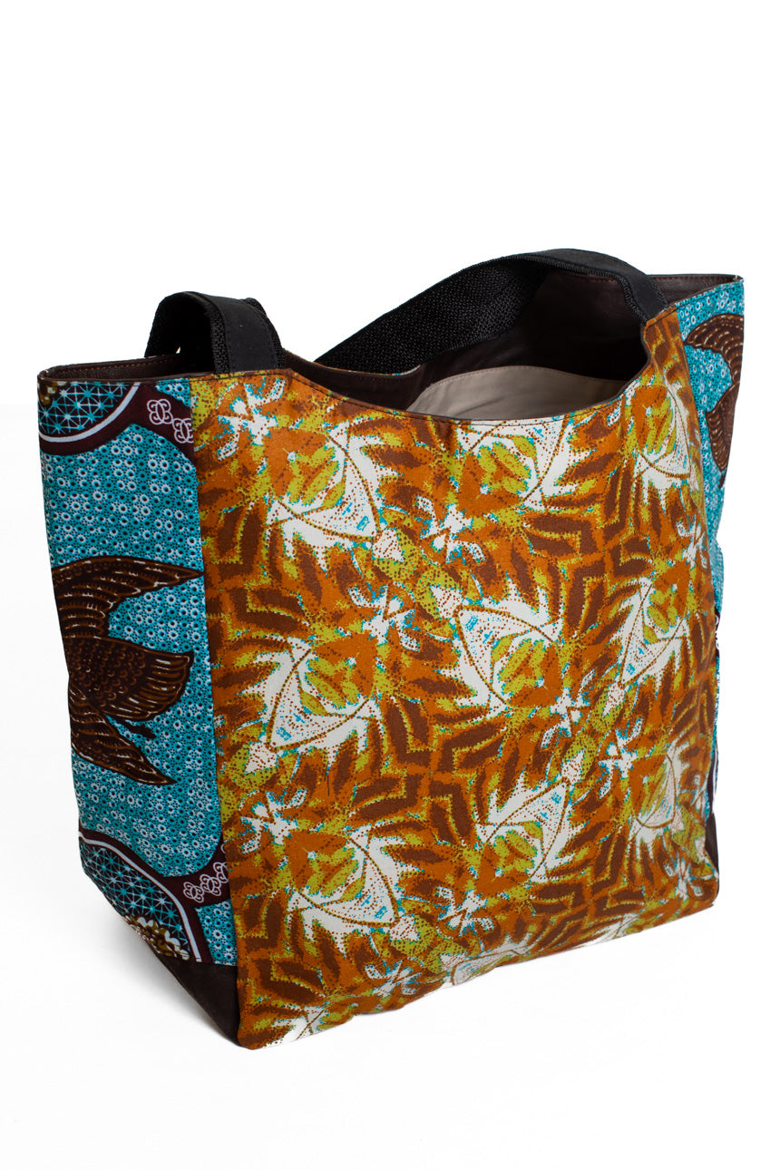 Shopperväska 37 cm kitenge orangeblå