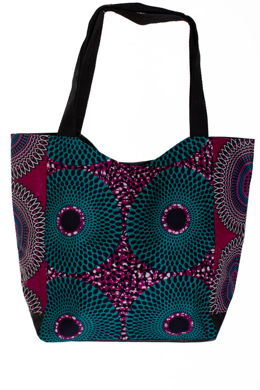 Shopperväska 37 cm kitenge turkosrosa
