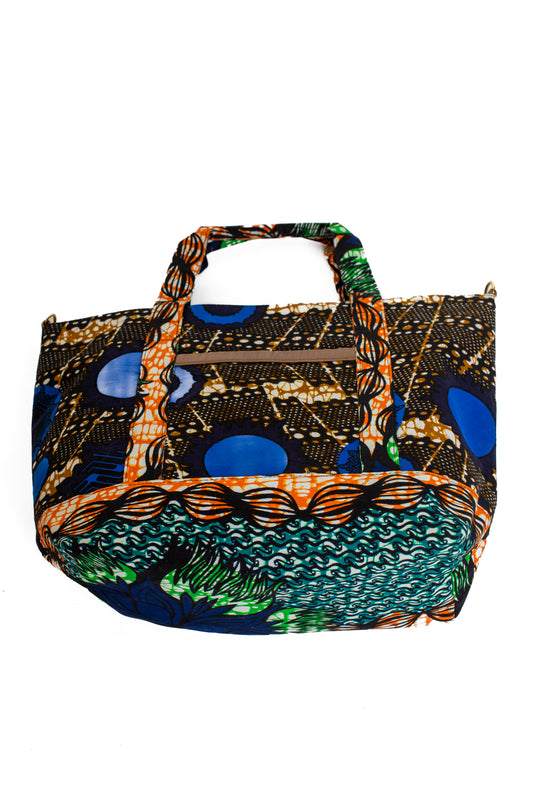 Toteväska kitenge blåbrun orange