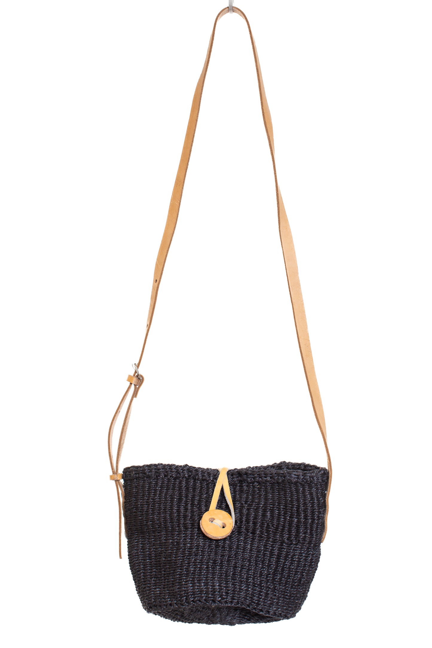 Väska 15 cm svart SISAL läder kanga