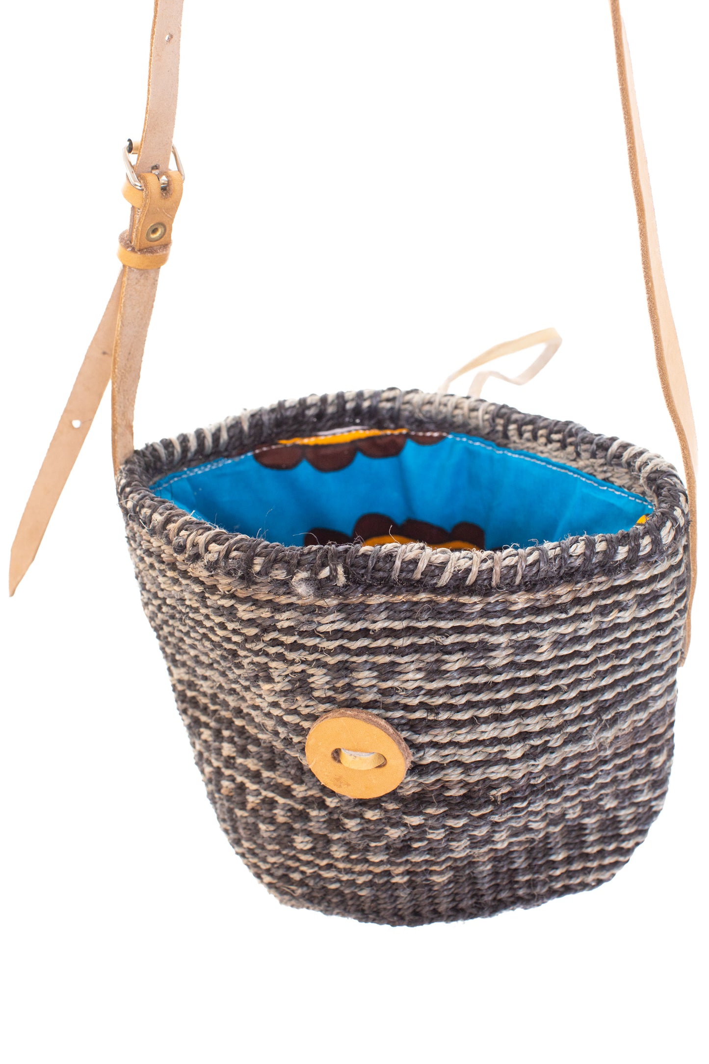 Väska 15 cm svartgrå SISAL läder kanga