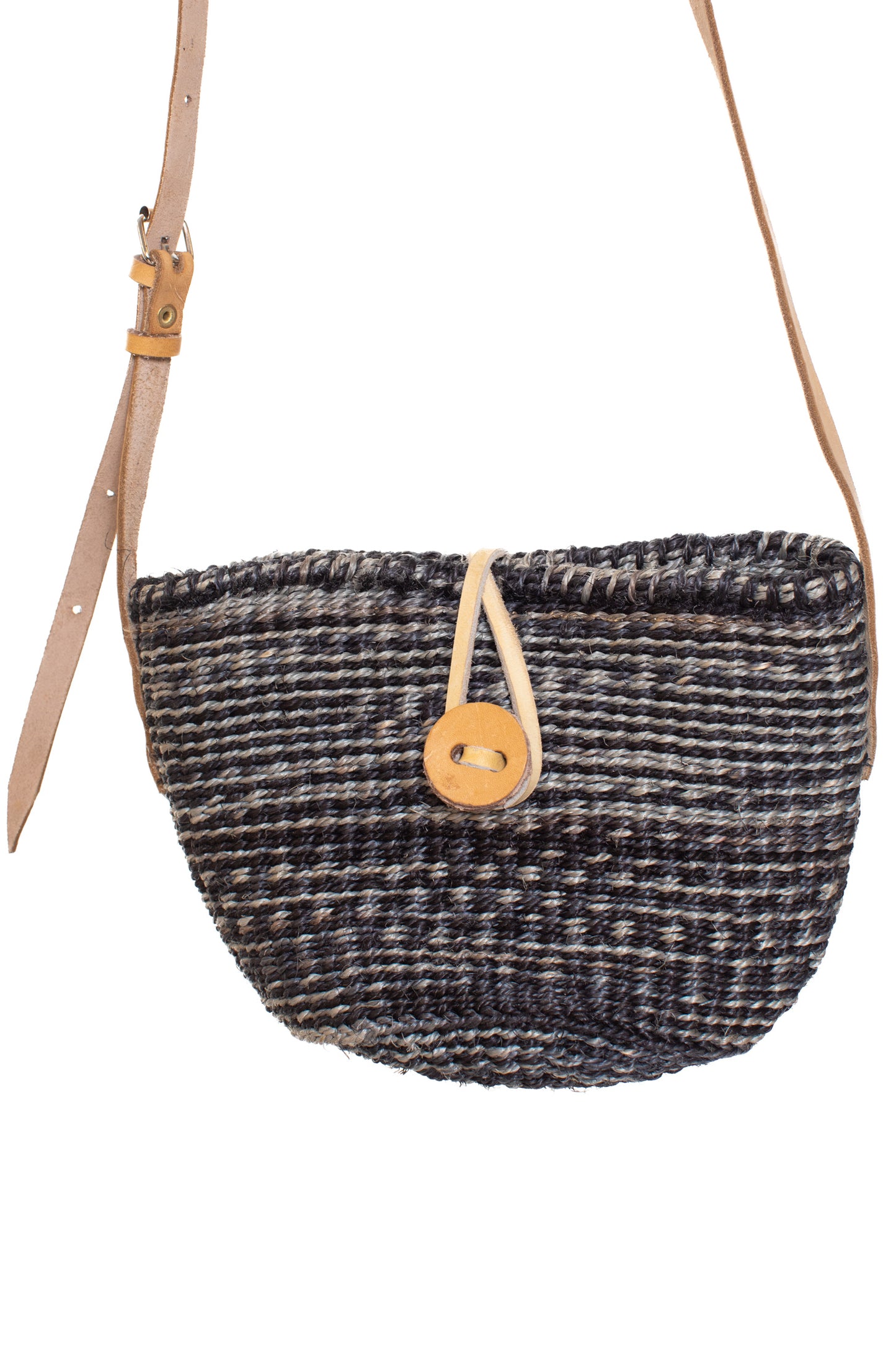 Väska 15 cm svartgrå SISAL läder kanga