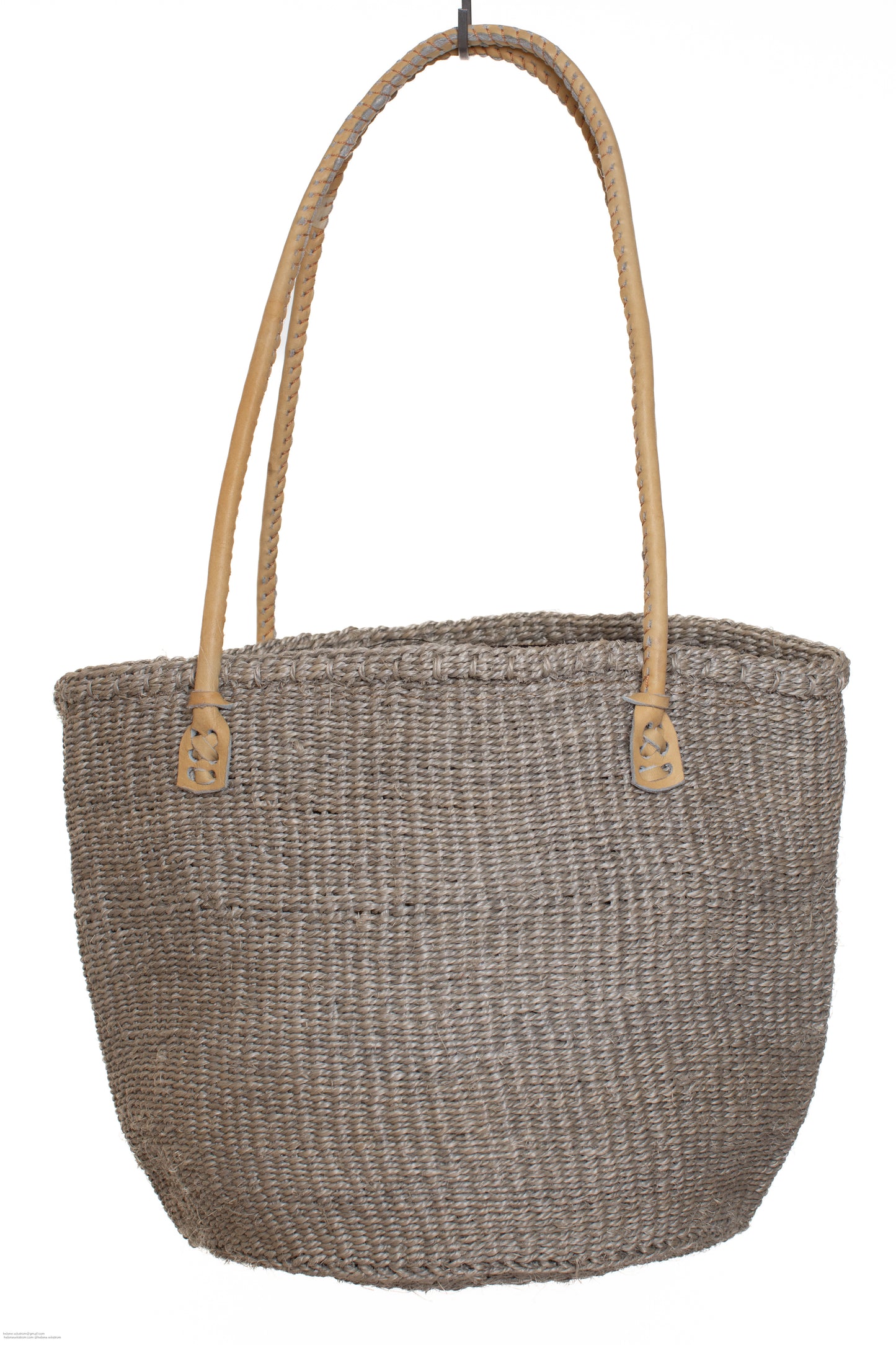 Väska 25 cm grå SISAL läder kanga