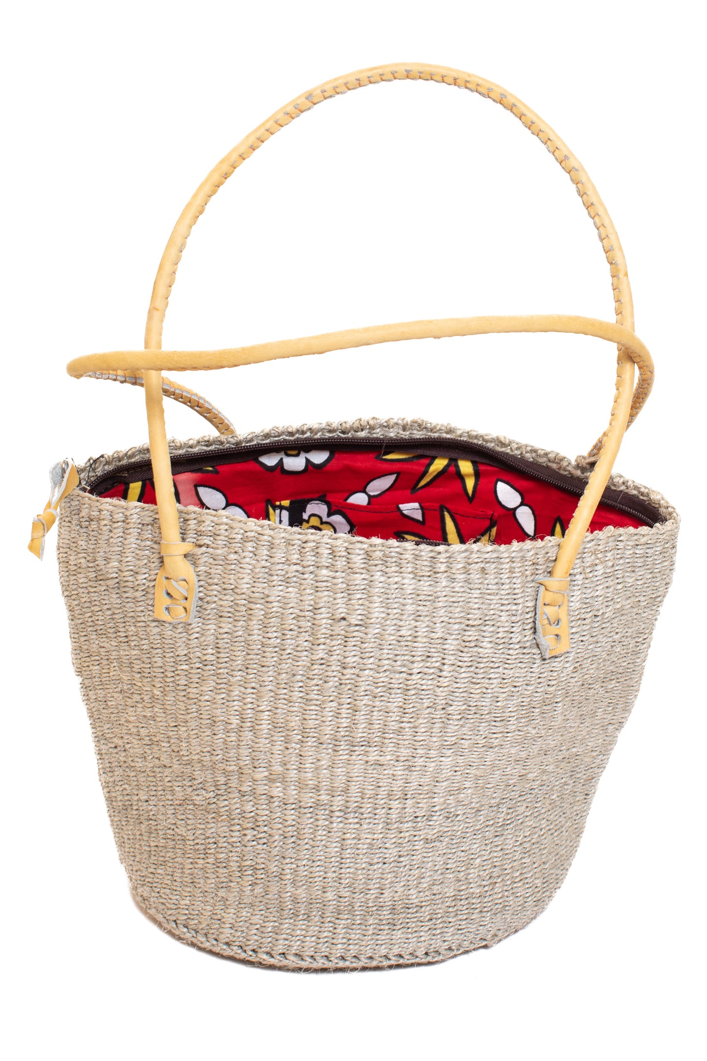Väska 25 cm grå SISAL läder kanga