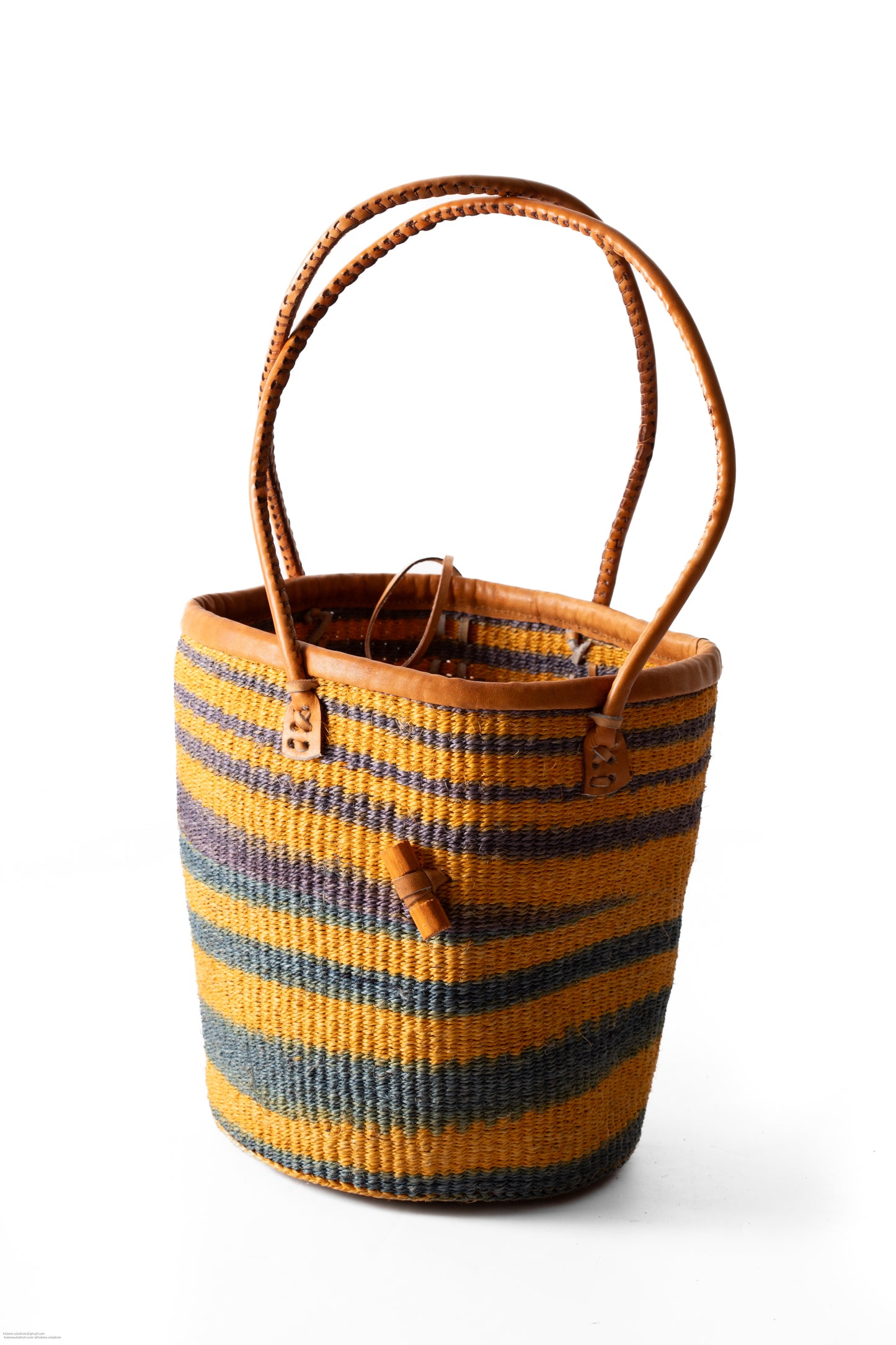 Väska 25 cm senapsgul blå SISAL läder